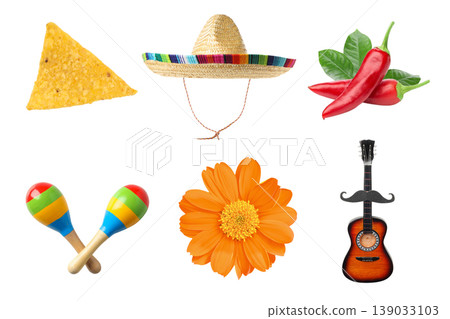 Set of different Mexican items for your design, PNG 139033103