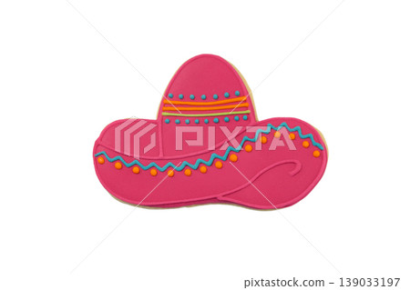 Cookie shaped like a sombrero for Cinco de Mayo, isolated, PNG Cookie shaped like a sombrero for Cinco de Mayo, isolated, PNG 139033197