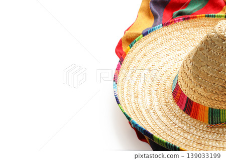 Colorful sombrero on vibrant celebratory fabric, isolated, PNG Colorful sombrero on vibrant celebratory fabric, isolated, PNG 139033199