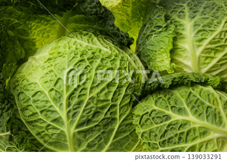 Fresh cabbage leaves show detail of texture and color Fresh cabbage leaves show detail of texture and color 139033291