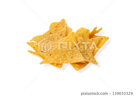 Party-ready tortilla chips piled for sharing, isolated, PNG Party-ready tortilla chips piled for sharing, isolated, PNG 139033329