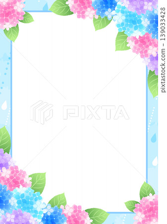 雨季相框,繡球花,雨,斜角相框,垂直 雨季相框,繡球花,雨,斜角相框,垂直 139033428