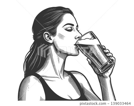 Woman Drinking Beer from Glass Side Profile Woman Drinking Beer from Glass Side Profile 139033464