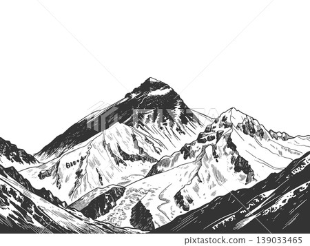 Snow Covered Mountain Peaks Detailed Landscape Snow Covered Mountain Peaks Detailed Landscape 139033465