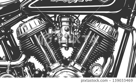 Vintage Motorcycle Engine Detailed Mechanical Vintage Motorcycle Engine Detailed Mechanical 139033469