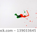 Lab Syringe Adjacent Spreading Green And Red Stains On Pristine Surface, Spill Suggesting Accidental Chemical 139033645