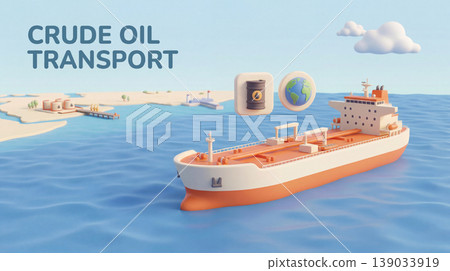 Crude oil loading port and offshore tankers: Infographic illustration of crude oil transportation. Crude oil loading port and offshore tankers: Infographic illustration of crude oil transportation. 139033919