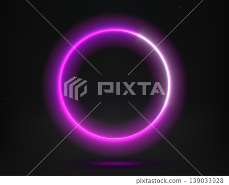 Abstract studio with glowing purple neon circle frame. 3d vector illustration 139033928