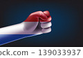 Fist with flag of Netherlands. 3d vector illustration 139033937