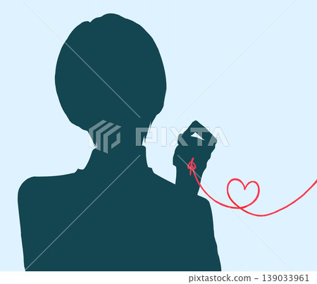 一個被命運的紅線束縛的男人;剪影;負片。 一個被命運的紅線束縛的男人;剪影;負片。 139033961