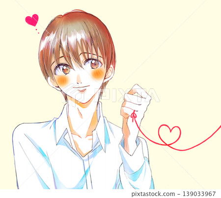 The man to whom she is connected by the red thread of fate, smiling. 139033967