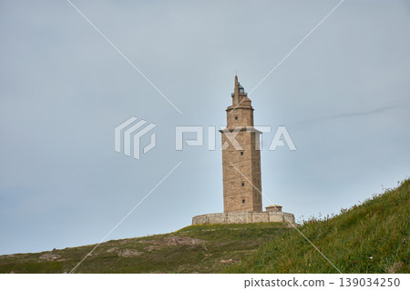 The iconic Tower of Hercules located on the Atlantic coast of the city of A Coruna in Galicia, Spain. 139034250