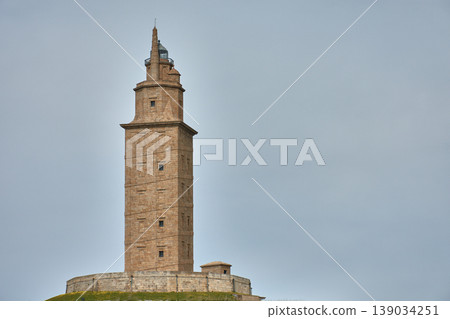The iconic Tower of Hercules located on the Atlantic coast of the city of A Coruna in Galicia, Spain. 139034251