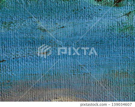 Blue oil painting background with visible canvas texture. Abstract monochrome composition featuring azure and cobalt pigments with a detailed fiber grain and nuanced chromatic transitions. Blue oil painting background with visible canvas texture. Abstract monochrome composition featuring azure and cobalt pigments with a detailed fiber grain and nuanced chromatic transitions. 139034607