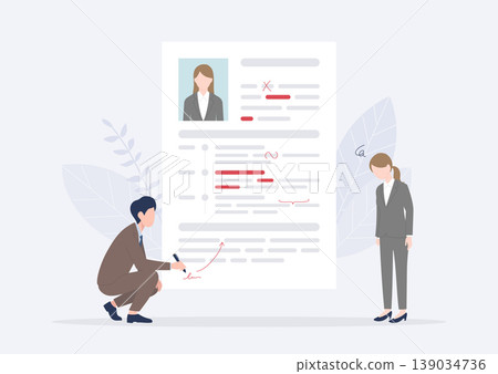 年輕女性的履歷和申請表正在由專業人士進行審核。 139034736