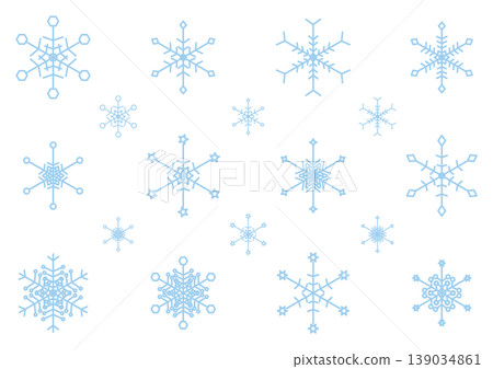 一組用淺藍色線條繪製的雪花圖示。 139034861