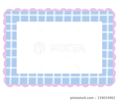 Pastel blue rectangle frame with checked pattern for card print, polaroid photo, template, poster, book cover, notepad, sticky note, memo, banner, border, postcard, paper design, decoration, border 139034902