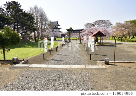 A photograph of the grounds of Matsumae Shrine in Matsumae Town, Hokkaido, in spring. A photograph of the grounds of Matsumae Shrine in Matsumae Town, Hokkaido, in spring. 139034996