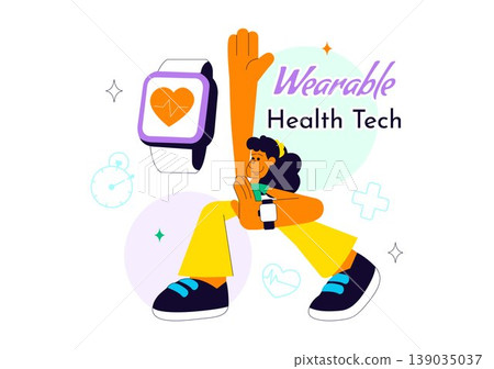 Wearable Health Tech Vector Illustration Smartwatch Fitness Tracker Monitoring Heart Rate Steps Calories and Digital Healthcare Innovation Design 139035037