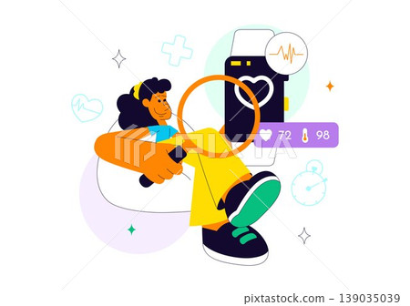 Wearable Health Tech Vector Illustration Smartwatch Fitness Tracker Monitoring Heart Rate Steps Calories and Digital Healthcare Innovation Design Wearable Health Tech Vector Illustration Smartwatch Fitness Tracker Monitoring Heart Rate Steps Calories and Digital Healthcare Innovation Design 139035039