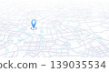 Isometric city map navigation with single blue location pin on white street grid. Vector illustration. 139035534