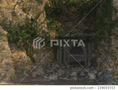 3D Cave Entrance with Gated Tunnel and Foliage 3D Cave Entrance with Gated Tunnel and Foliage 139035553