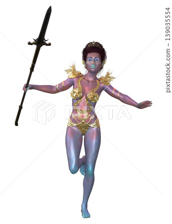 3D Fantasy Warrior with Gold Armor and Spear 139035554