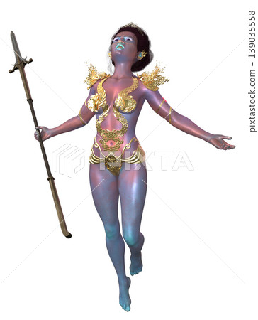 3D Fantasy Warrior with Gold Armor and Spear 3D Fantasy Warrior with Gold Armor and Spear 139035558