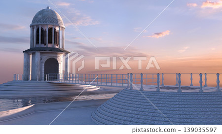 3D White Dome Pavilion on Elevated Platform at Sunset 3D White Dome Pavilion on Elevated Platform at Sunset 139035597