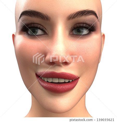 3D Woman Smiling with Slight Lip Part and Bright Eyes 3D Woman Smiling with Slight Lip Part and Bright Eyes 139035621