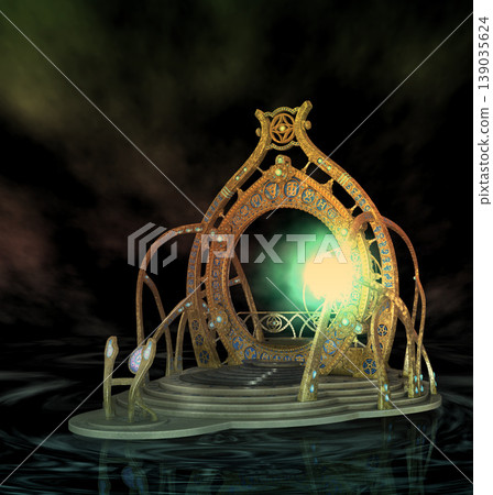 Glowing Golden Portal with Radiant Light and Symbols Glowing Golden Portal with Radiant Light and Symbols 139035624