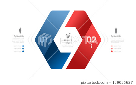 Venn diagram business infographic hexagon chart template 2 options, presentation with Circular diagram elements vector illustration. 139035627