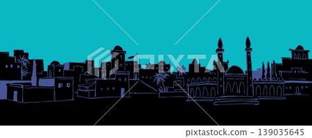 Old Arabic city. Vector drawing Old Arabic city. Vector drawing 139035645