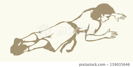 An exhausted person lies on the ground. Vector drawing An exhausted person lies on the ground. Vector drawing 139035646