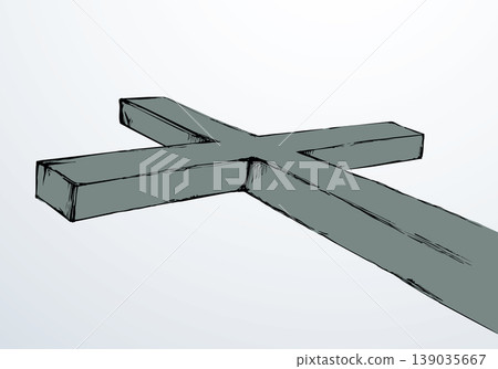 Wooden cross on sky background. Vector drawing Wooden cross on sky background. Vector drawing 139035667