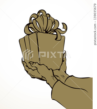 The hand gives a gift. Vector drawing The hand gives a gift. Vector drawing 139035679