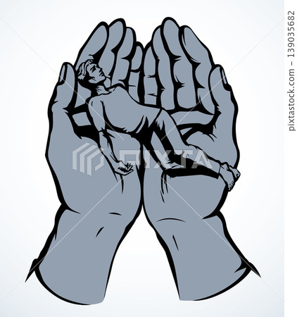 The exhausted man in praying hands. Vector drawing The exhausted man in praying hands. Vector drawing 139035682