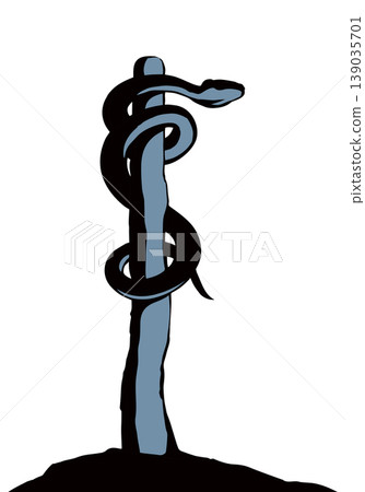 The serpent on the pole. Vector drawing 139035701