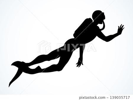 Scuba diver underwater. Vector drawing Scuba diver underwater. Vector drawing 139035717