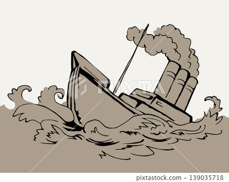 Shipwreck in the waves. Vector drawing Shipwreck in the waves. Vector drawing 139035718