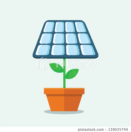 Solar panel plant in flower pot with sun for renewable green energy concept 139035749