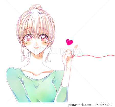 A woman with a bun hairstyle tied with the red thread of fate A woman with a bun hairstyle tied with the red thread of fate 139035789