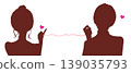 Silhouettes of a man and a woman bound together by the red thread of fate. 139035793