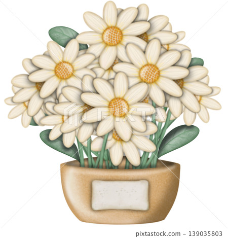 Daisy cute hand drawn, Flower watercolor spring floral bouquet Decorative with ribbon set. Hand drawn pastel flower, leaf, Cute nature element design. for decoration card.	 139035803