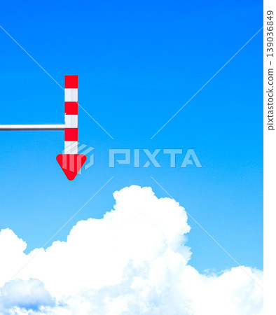 Arrows placed on roads to accommodate the contrast between the clear blue skies of summer and the poor traffic conditions of winter. Arrows placed on roads to accommodate the contrast between the clear blue skies of summer and the poor traffic conditions of winter. 139036849