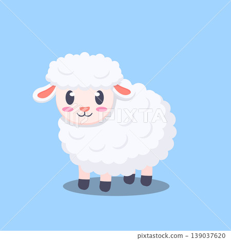 Cute Cartoon Sheep Flat Vector Illustration on Blue Background Cute Cartoon Sheep Flat Vector Illustration on Blue Background 139037620