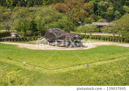 Ishibutai Kofun (ancient burial mound), view from Ishibutai Observation Deck, Nara Prefecture Ishibutai Kofun (ancient burial mound), view from Ishibutai Observation Deck, Nara Prefecture 139037695