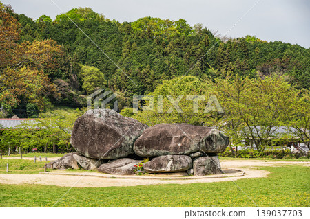 Ishibutai Kofun (ancient burial mound), view from Ishibutai Observation Deck, Nara Prefecture Ishibutai Kofun (ancient burial mound), view from Ishibutai Observation Deck, Nara Prefecture 139037703