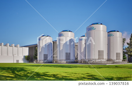 Group of smr or small modular nuclear reactors power plant with data center building Group of smr or small modular nuclear reactors power plant with data center building 139037816