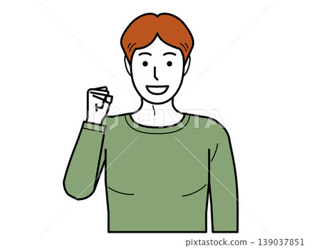 Facing forward. A young man in a T-shirt making a victory pose. Part 2 Facing forward. A young man in a T-shirt making a victory pose. Part 2 139037851